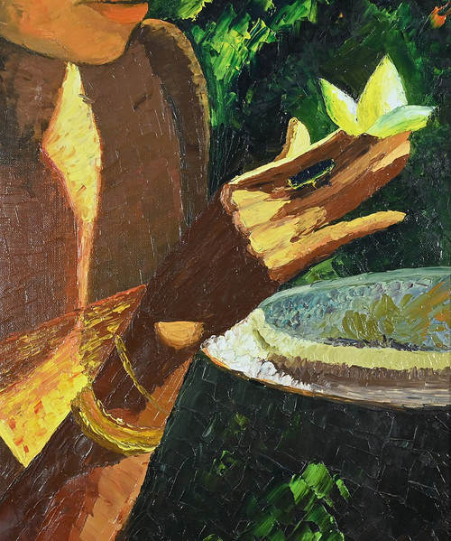 Grande olio su tela "La Tahitienne" firmato Morillon - 1985
