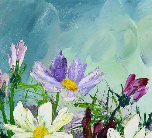 Öl auf Leinwand "Wilde Blumen" von I. Kitter Ferrus - Mitte 20.