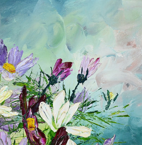 Öl auf Leinwand "Wilde Blumen" von I. Kitter Ferrus - Mitte 20.