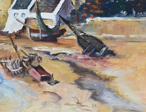Peinture Marine « Littoral Breton » signée Marijane le Goaster – 1985