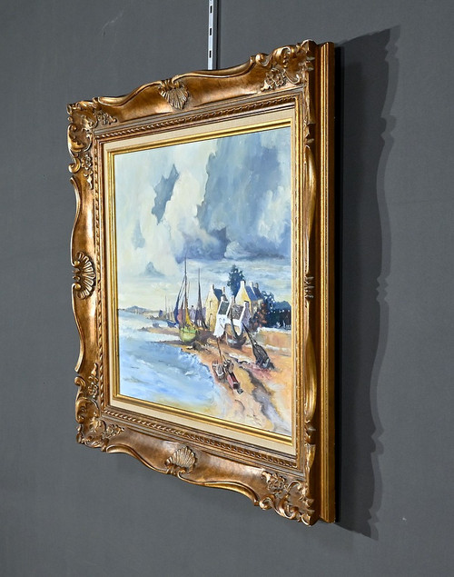 Peinture Marine « Littoral Breton » signée Marijane le Goaster – 1985