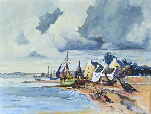 Peinture Marine « Littoral Breton » signée Marijane le Goaster – 1985