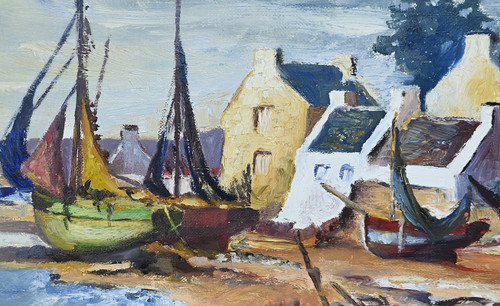 Peinture Marine « Littoral Breton » signée Marijane le Goaster – 1985
