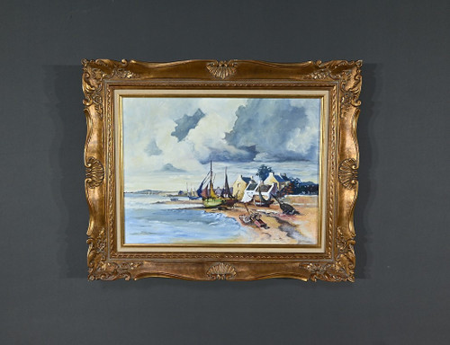 Peinture Marine « Littoral Breton » signée Marijane le Goaster – 1985