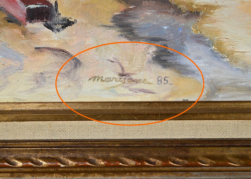 Peinture Marine « Littoral Breton » signée Marijane le Goaster – 1985