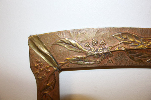 Art Nouveau Period Frame In Repoussé Copper Signed De Guillaumont