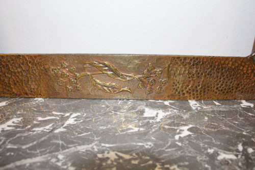 Art Nouveau Period Frame In Repoussé Copper Signed De Guillaumont