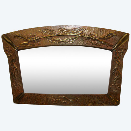 Art Nouveau Period Frame In Repoussé Copper Signed De Guillaumont