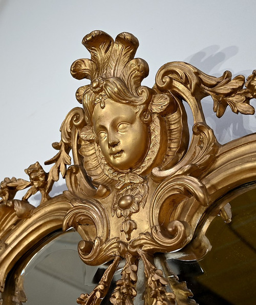 Grande specchio in stile Luigi XIV - Luigi XV, periodo Napoleone III - Metà del XIX secolo