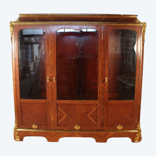 Grande libreria in bronzo dorato e impiallacciato, XIX secolo