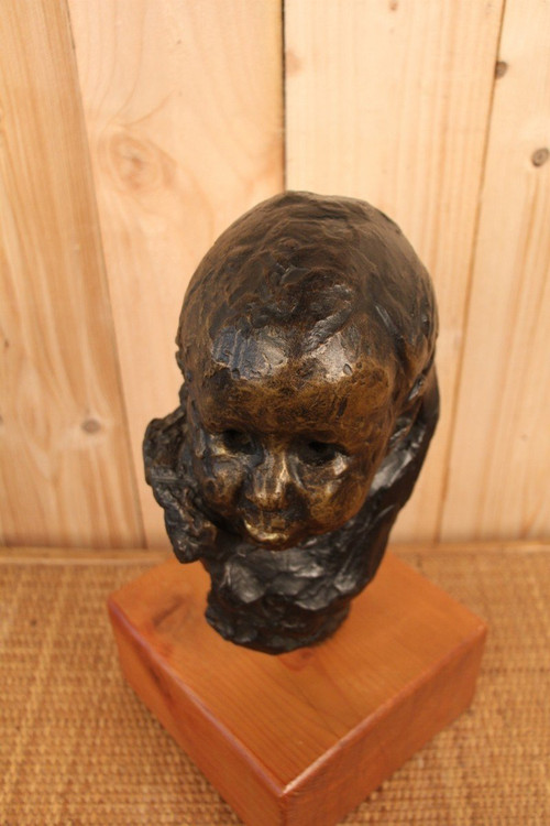 Victor Prouvé: Child's Head in Bronze, Old Jean Prouvé Collection, published in 8 copies