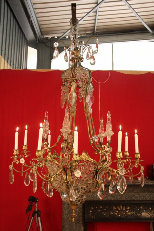 Large 19th Century Bronze and Crystal Chandelier with 10 Lights, 140 cm High