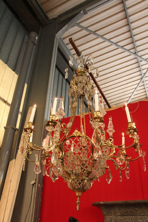 Large 19th Century Bronze and Crystal Chandelier with 10 Lights, 140 cm High