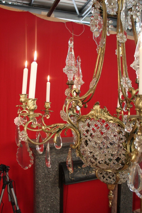 Large 19th Century Bronze and Crystal Chandelier with 10 Lights, 140 cm High