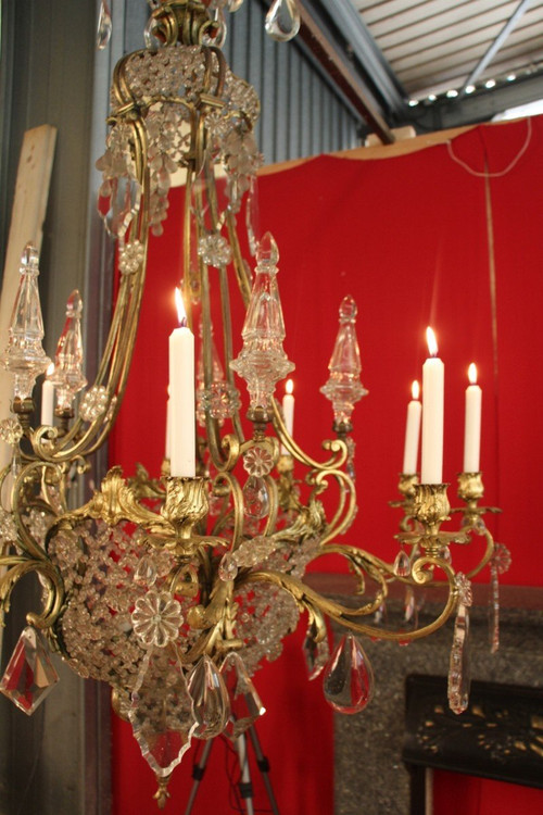 Large 19th Century Bronze and Crystal Chandelier with 10 Lights, 140 cm High