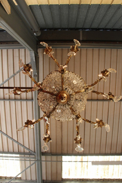 Large 19th Century Bronze and Crystal Chandelier with 10 Lights, 140 cm High