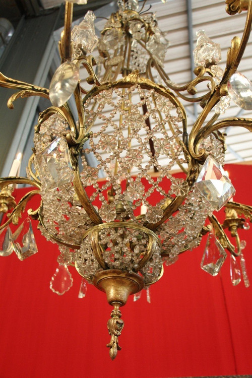 Large 19th Century Bronze and Crystal Chandelier with 10 Lights, 140 cm High