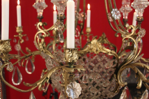 Large 19th Century Bronze and Crystal Chandelier with 10 Lights, 140 cm High
