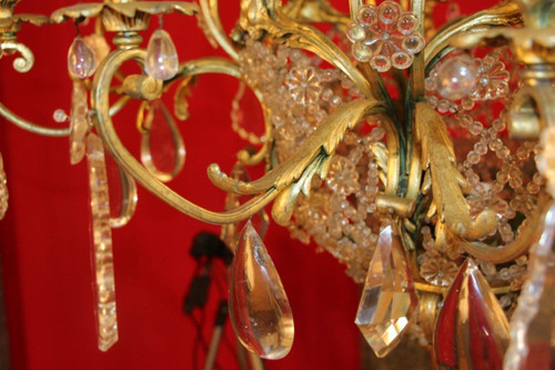 Large 19th Century Bronze and Crystal Chandelier with 10 Lights, 140 cm High