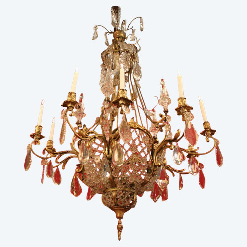 Large 19th Century Bronze and Crystal Chandelier with 10 Lights, 140 cm High