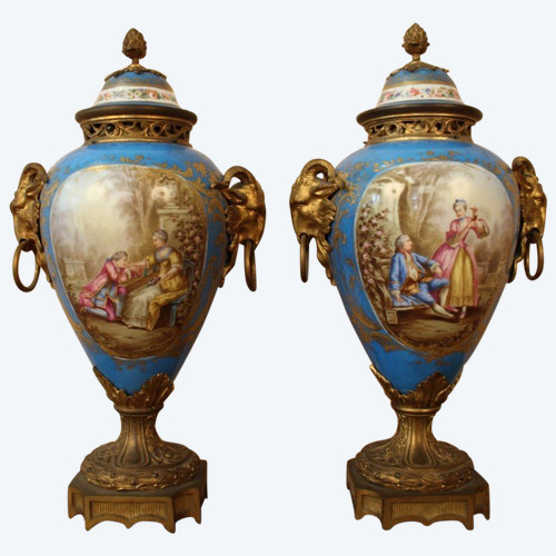 Pair of 19th Century Sèvres Porcelain and Gilt Bronze Vases