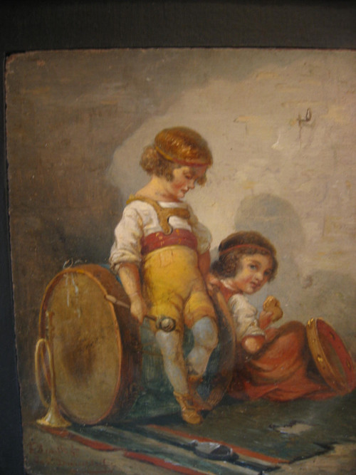  E. Schmitz van Dusseldorf , oil on panel the child musicians 19th century