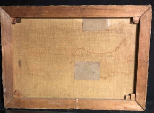 Großes Ölgemälde auf Leinwand Zirkus und Jahrmarkt in der Nähe des Meeres signiert Sorot 52 (?)