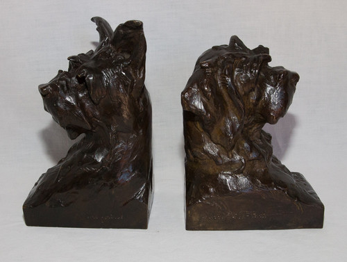 Pair Of Maximilien-Louis Fiot Dog Busts (1886-1953)