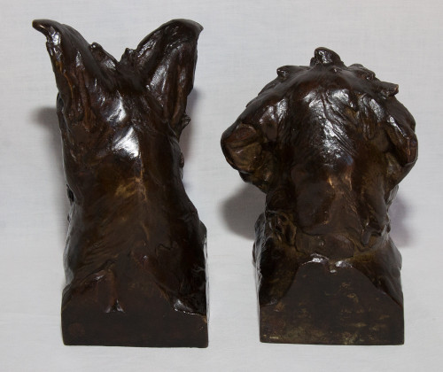Pair Of Maximilien-Louis Fiot Dog Busts (1886-1953)