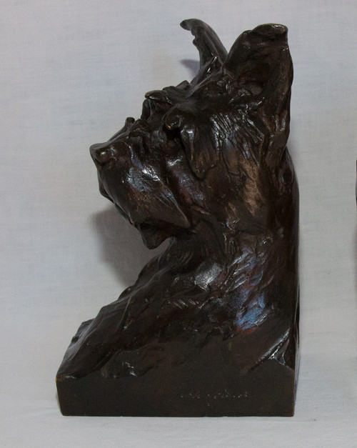 Pair Of Maximilien-Louis Fiot Dog Busts (1886-1953)