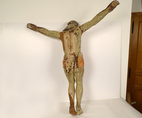 Large Statue of Christ Crucifix Cross Polychrome Wood Carved 94cm 17th century