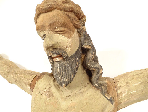 Large Statue of Christ Crucifix Cross Polychrome Wood Carved 94cm 17th century