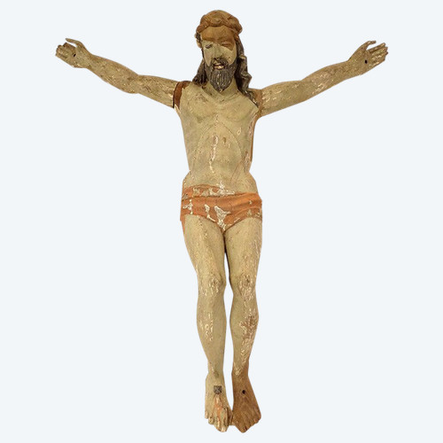 Large Statue of Christ Crucifix Cross Polychrome Wood Carved 94cm 17th century