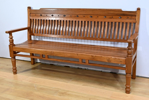 Banc Ancien Colonial de Varangue en Teck – Milieu XXe