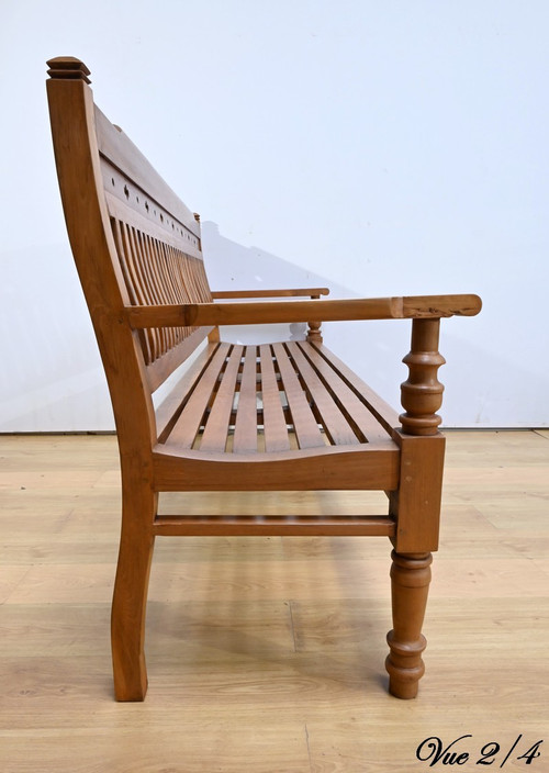 Banc Ancien Colonial de Varangue en Teck – Milieu XXe