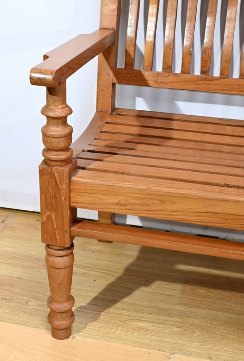 Banc Ancien Colonial de Varangue en Teck – Milieu XXe