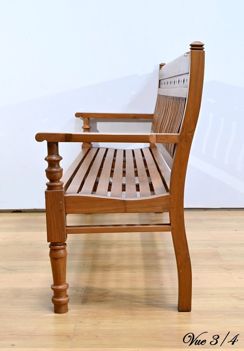 Banc Ancien Colonial de Varangue en Teck – Milieu XXe