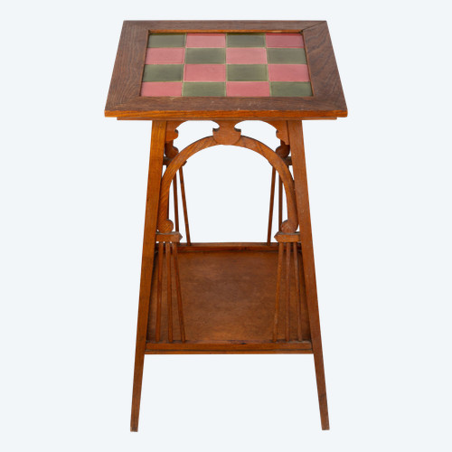 Art & Crafts tea table with pink and green ceramic top