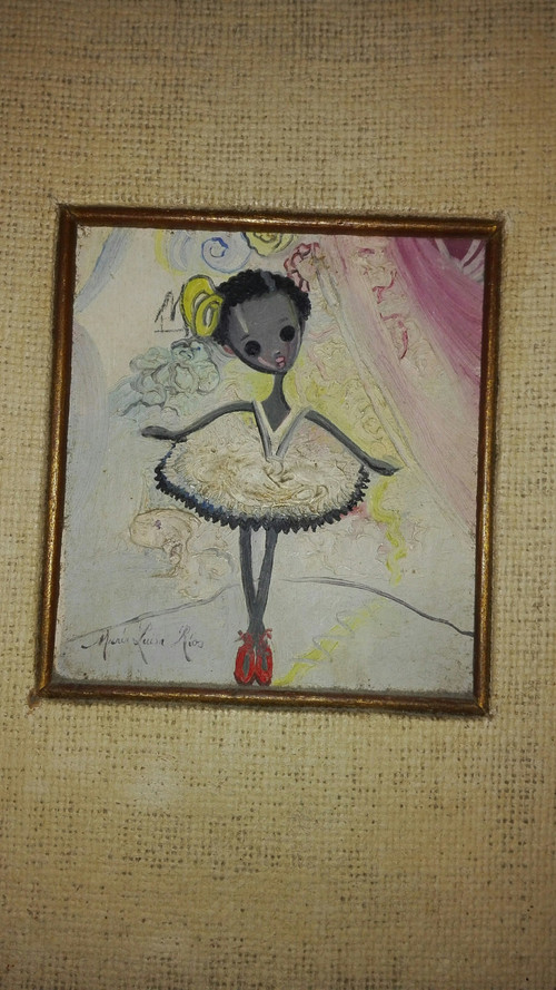 Art Cubain Maria Luisa RIOS petit tableau une petite fille 