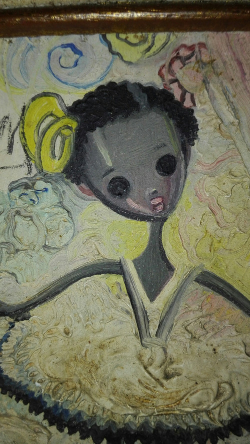 Art Cubain Maria Luisa RIOS petit tableau une petite fille 