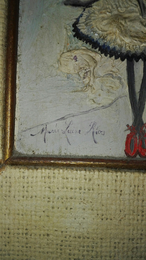 Art Cubain Maria Luisa RIOS petit tableau une petite fille 
