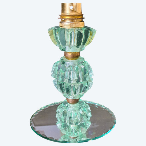 Bedside lamp in green crystal Attributed to Jacques Adnet for Bacarrat