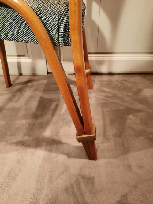 Vintage Bow Wood armchairs and chairs in ash, by Wilhem Von Bode Circa 1950.