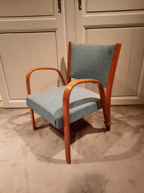 Vintage Bow Wood armchairs and chairs in ash, by Wilhem Von Bode Circa 1950.