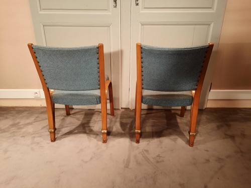 Vintage Bow Wood armchairs and chairs in ash, by Wilhem Von Bode Circa 1950.