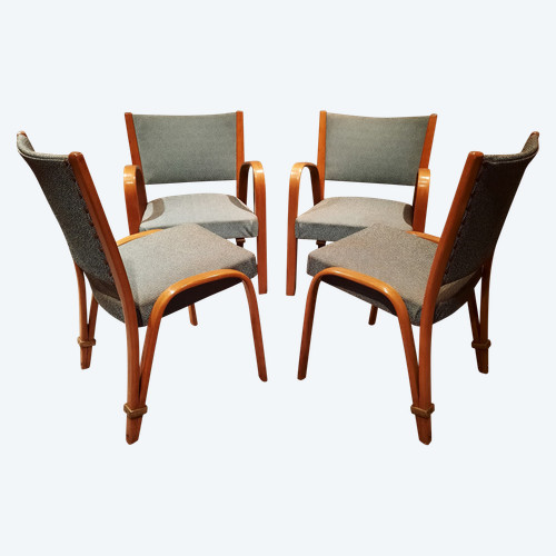 Vintage Bow Wood armchairs and chairs in ash, by Wilhem Von Bode Circa 1950.