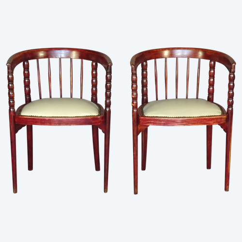 Deux fauteuils Thonet N° 910F de 1930 assise cuir, Art déco