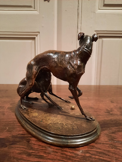 Bronze representing two greyhounds signed P.J. Mène.