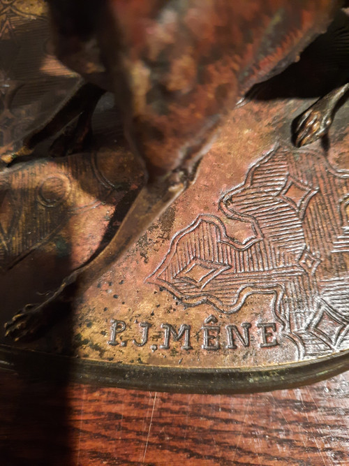 Bronze representing two greyhounds signed P.J. Mène.