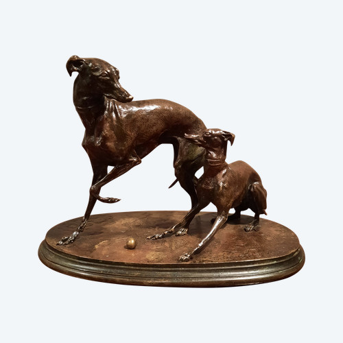 Bronze representing two greyhounds signed P.J. Mène.